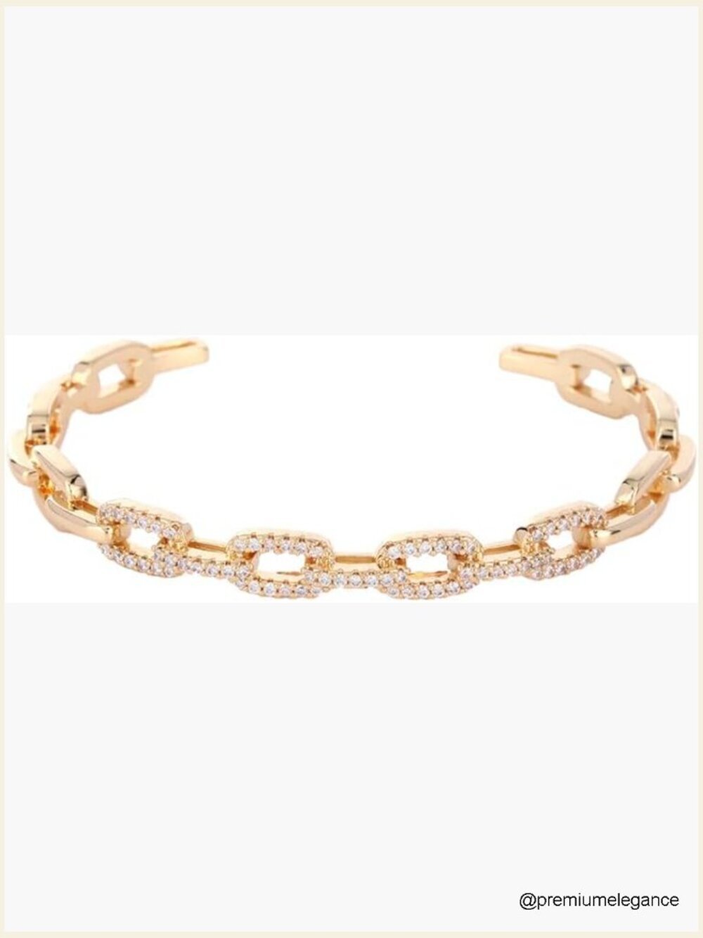 14K Gold Moissanite Open Bangle Bracelet, Geometric Chain Cuff, Women's Jewelry